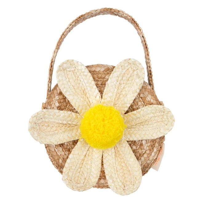 White Daisy Straw Bag By Meri Meri